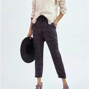 Anthropologie Jacque Plaid Button Fly Jogger Pants Boho size XS NWT Pockets